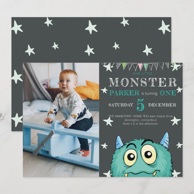 Party Monster Kids Birthday Photo Invitation (Front/Back)
