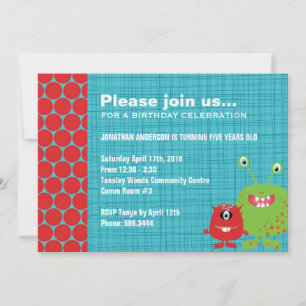 Party Monsters   Boys Birthday Party Invitation
