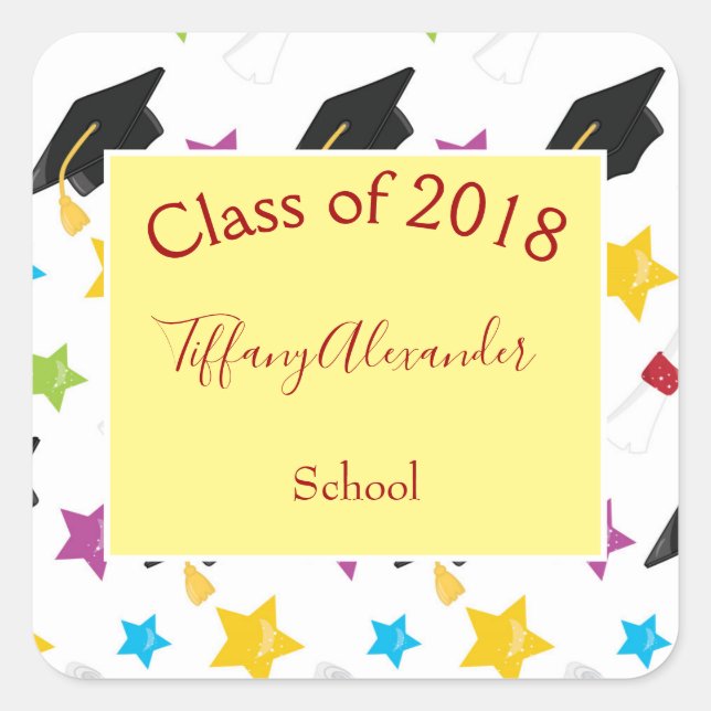 Party Multi-Colour Contemporary Graduation  Square Sticker (Front)