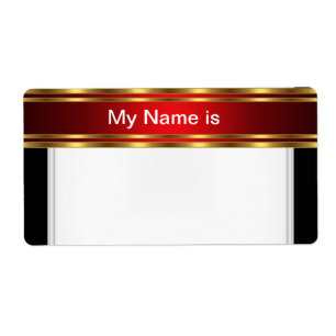 Party Name Tag Label gold red Black
