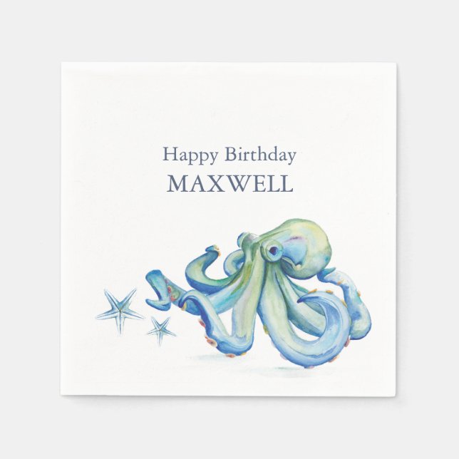 Party Napkins Kid's Birthday Cute Octopus (Front)