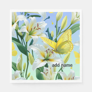Party Napkins White Lily Yellow Butterfly