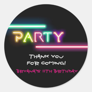 PARTY Neon Glow Black Birthday Favour Party Sticke Classic Round Sticker