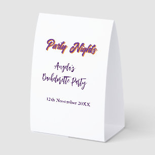 Party nights bachelorette party name date purple