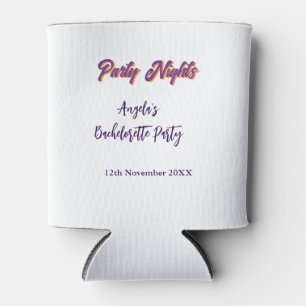 Party nights bachelorette party name date purple can cooler