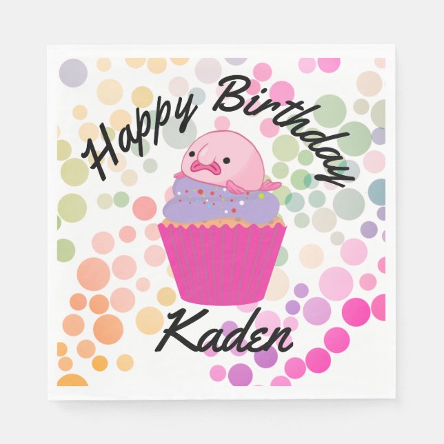 Party on Birthday Blobfish Paper Plate Napkin (Front)