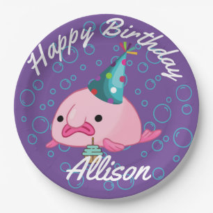 Party on Birthday Blobfish purple Paper Plate