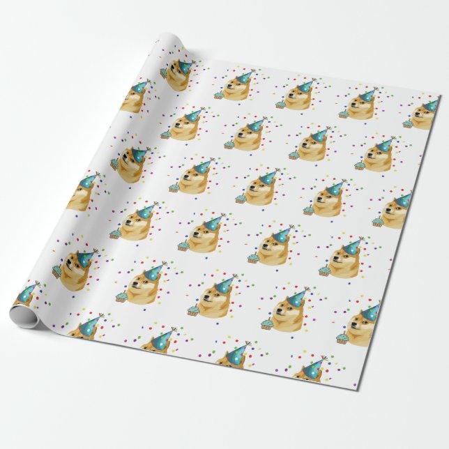 Party on! Birthday Doge Birthday  Wrapping Paper (Unrolled)