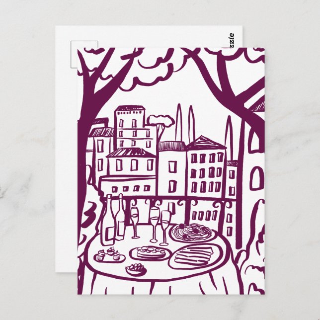 Party on the Terrace Whimsical City Hand Drawn Postcard (Front/Back)
