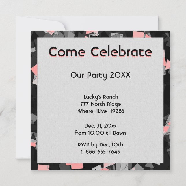 Party or Celebration Confetti Pink Invitations (Back)