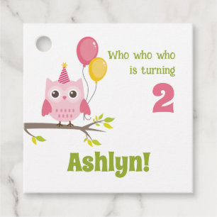 Party Owl Who Is Turning 2 Second Birthday Favour Tags