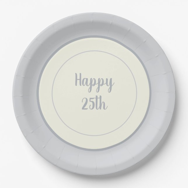 Party Paper China-look Rimmed 25th Annivesary Paper Plate (Front)
