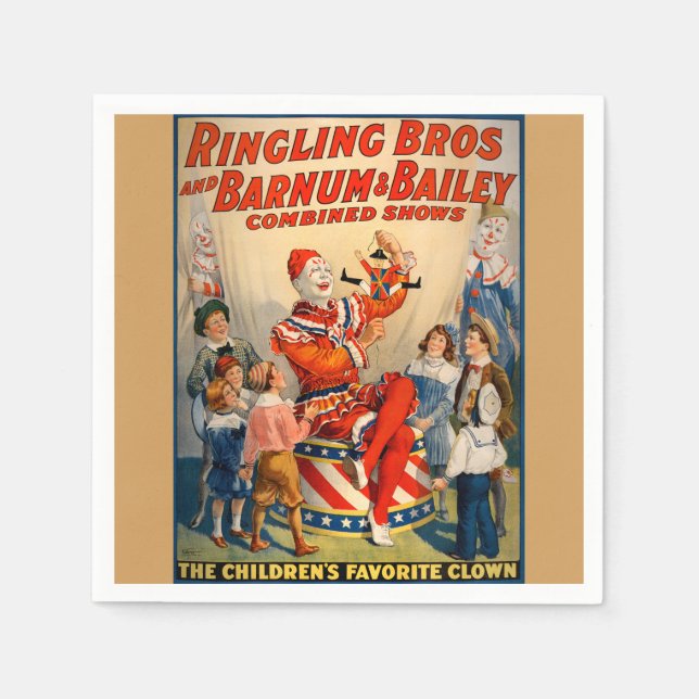 Party Paper Napkins with a Vintage Circus Poster (Front)