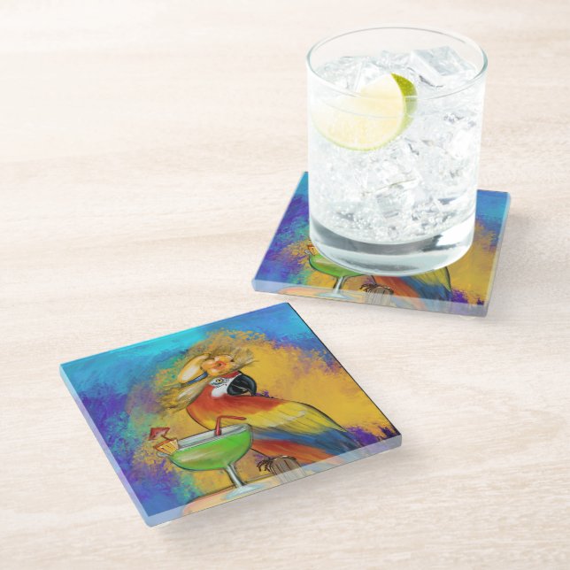Party Parrots Glass Coaster (Angled)