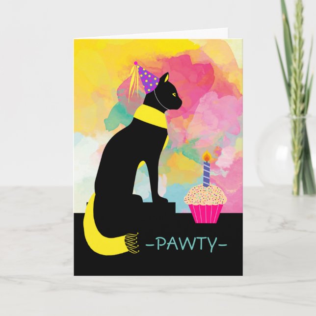 Party PAWTY Invitation with Black Cat and Painting (Front)