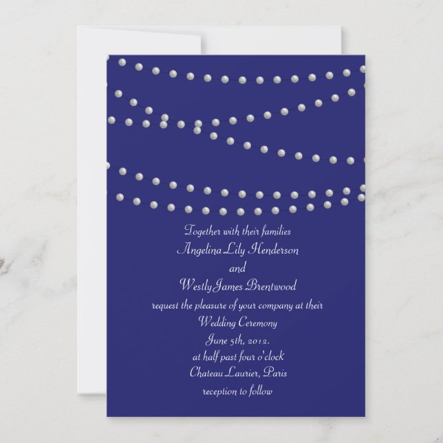 Party Pearls on indigo Wedding Invitation (Front)