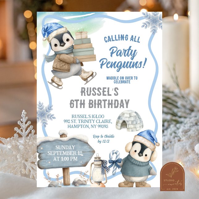 Party Penguin Arctic Animal Birthday Invitation (Creator Uploaded)
