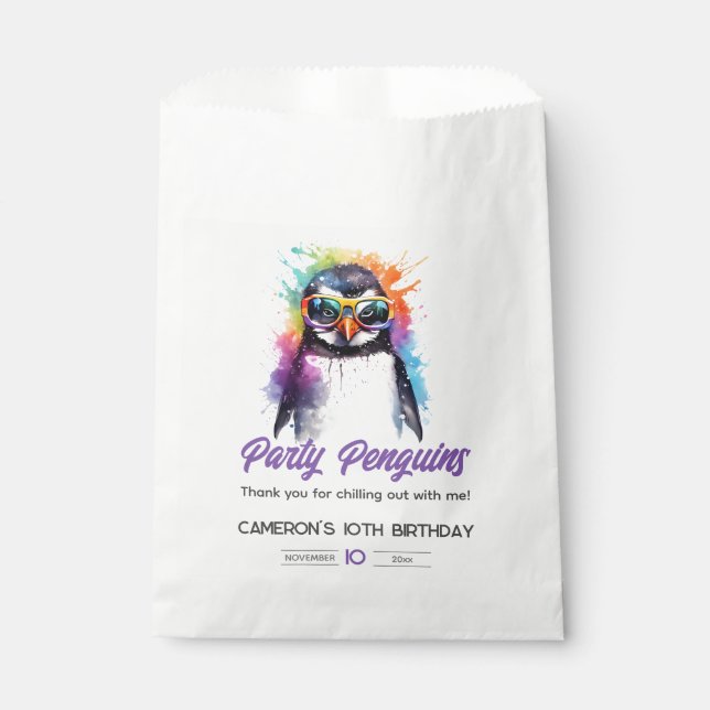 Party Penguin sunglasses, kid's birthday Favour Bags (Front)