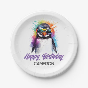 Party Penguin sunglasses, kid's birthday  Paper Plate