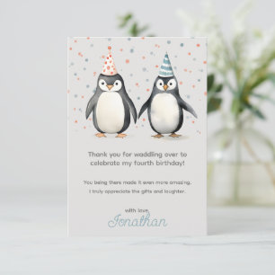 Party Penguins, waddle over children's birthday Thank You Card