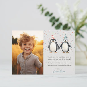 Party Penguins, waddle over children's birthday Thank You Card