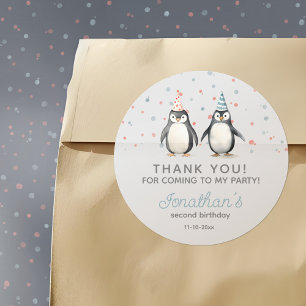 Party Penguins, watercolor, children's birthday Classic Round Sticker
