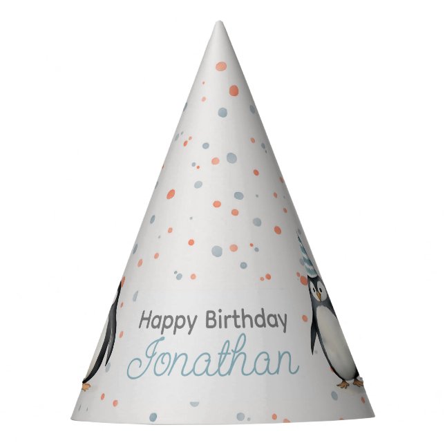Party Penguins, watercolor, children's birthday Hat (Front)