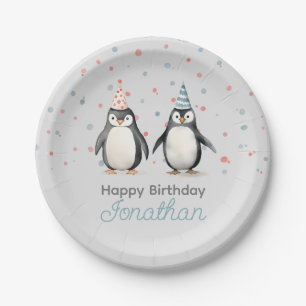 Party Penguins, watercolor, children's birthday Paper Plate