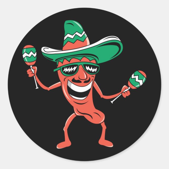 Party Pepper in Sombrero with Maracas Classic Round Sticker (Front)