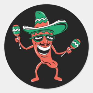 Party Pepper in Sombrero with Maracas Classic Round Sticker