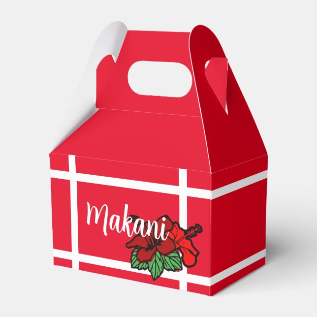 Party Personalised Red Hibiscus Gable Box (Front Side)