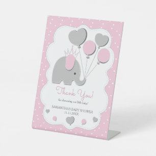 Party Pink gray tone Elephant Baby Shower Girl Pedestal Sign
