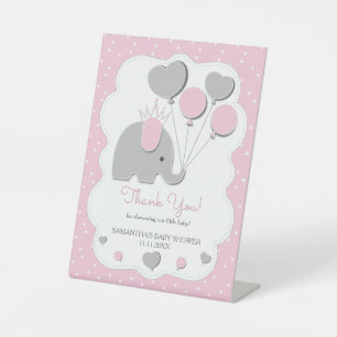 Party Pink grey tone Elephant Baby Shower Girl Pedestal Sign