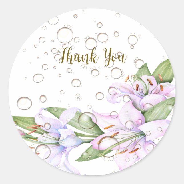 Party Pink Lily Flowers Golden Frame Beautiful Classic Round Sticker (Front)