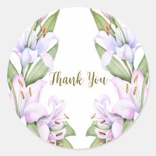 Party Pink Lily Flowers Golden Frame Beautiful Classic Round Sticker