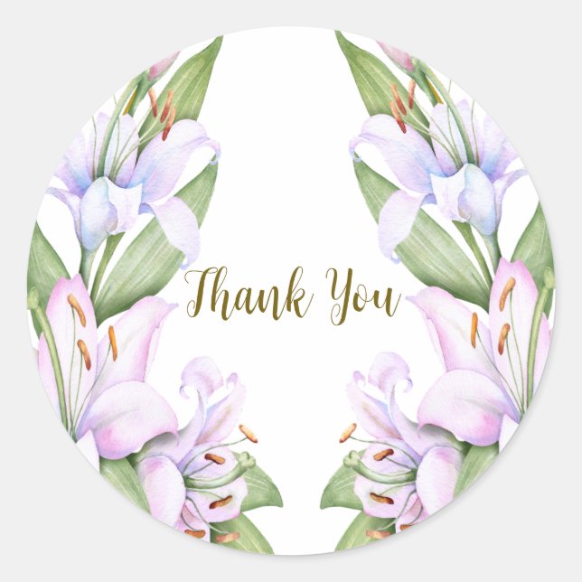 Party Pink Lily Flowers Golden Frame Beautiful Classic Round Sticker (Front)