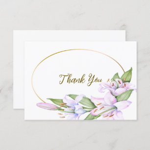 Party Pink Lily Flowers Golden Frame Beautiful Thank You Card