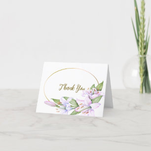 Party Pink Lily Flowers Golden Frame Beautiful Thank You Card