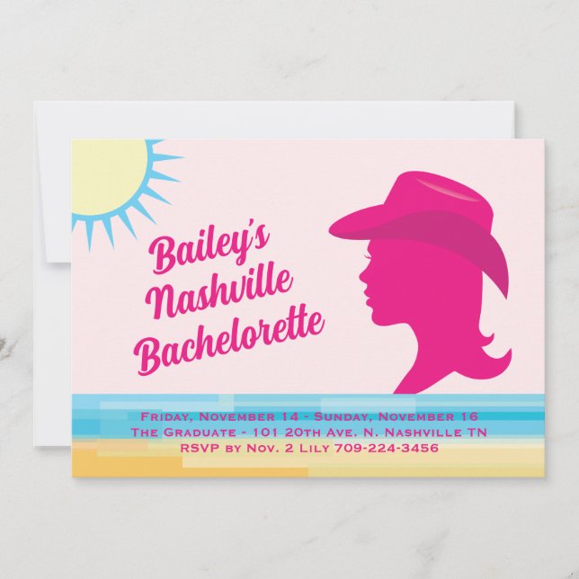 Party Pink Nashville Weekend Bachelorette Invitation (Front)