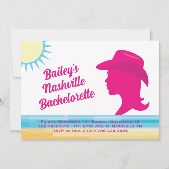 Party Pink Nashville Weekend Bachelorette white Invitation (Front)