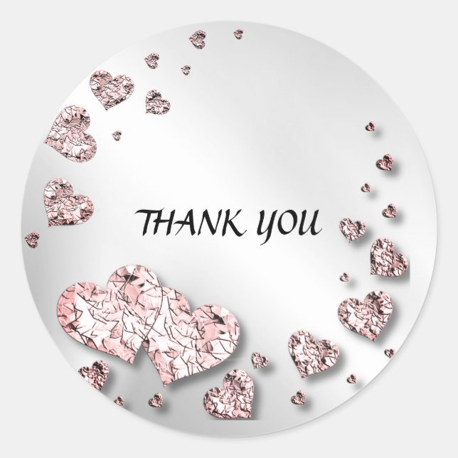 Party Pink Peach Shiny Hearts Geometric Elegant Classic Round Sticker (Front)