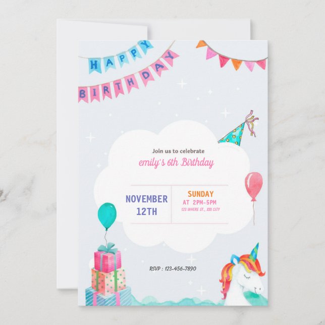 Party Pink Playful Birthday Invitation (Front)
