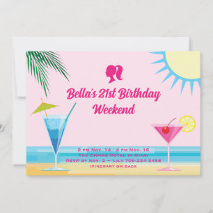Party Pink Tropical Beach 21st Birthday Weekend Invitation