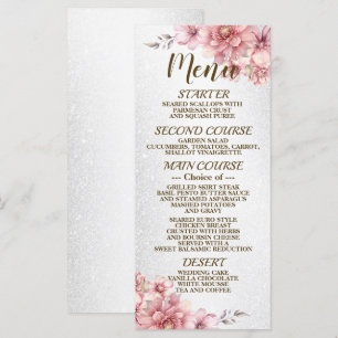 Party Pink Watercolor Flowers Shiny Glitter Menu