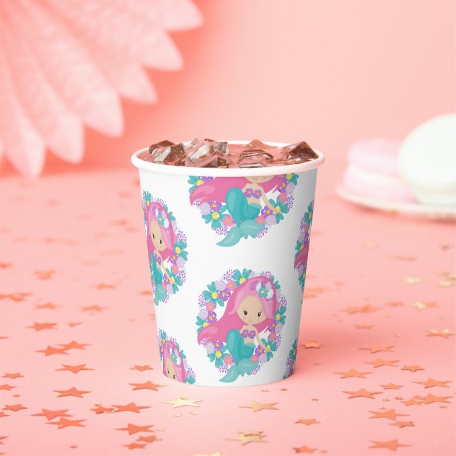 Party Pirate pink mermaids  Paper Cups (Insitu)