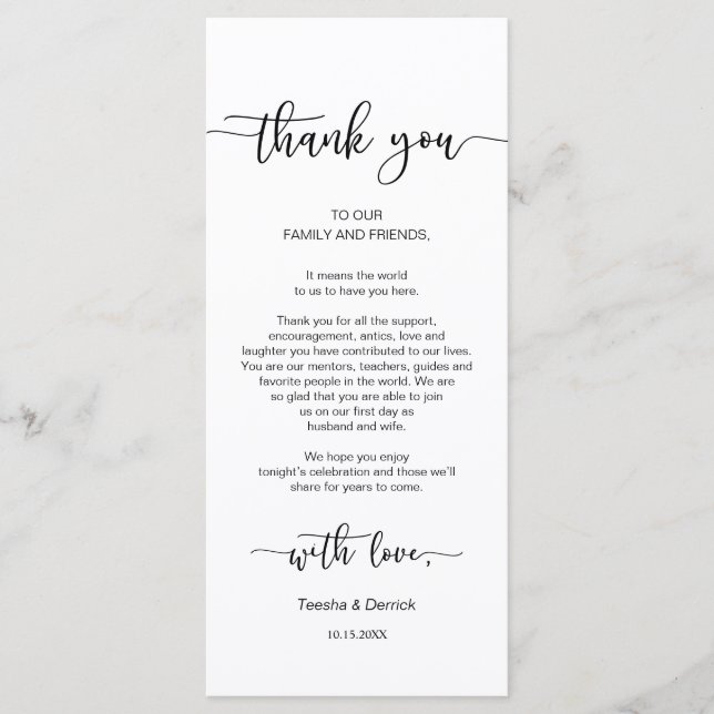 Party Place Setting Thank You, Black Script Card (Front)