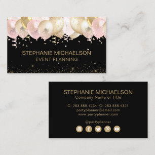 Party Planner Blush Pink Gold Glitter Balloon Business Card