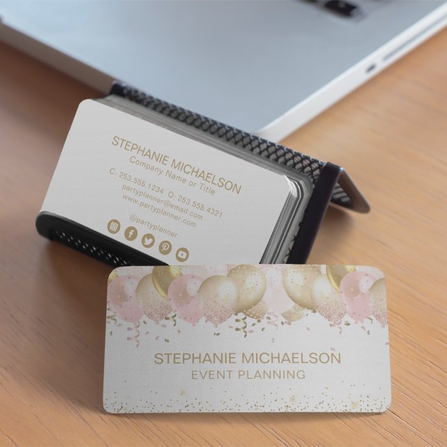 Party Planner Blush Pink Gold Glitter Balloon Business Card (Party Planner Balloon Business Card)