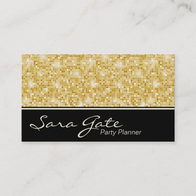 Party Planner Business Card - Classy Gold Glitter (Front)