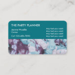 Party Planner Business Cards<br><div class="desc">Professional party planner business card template designed with party supply ribbons in the background. Created for anyone that does party planning for corporate or private affairs.</div>